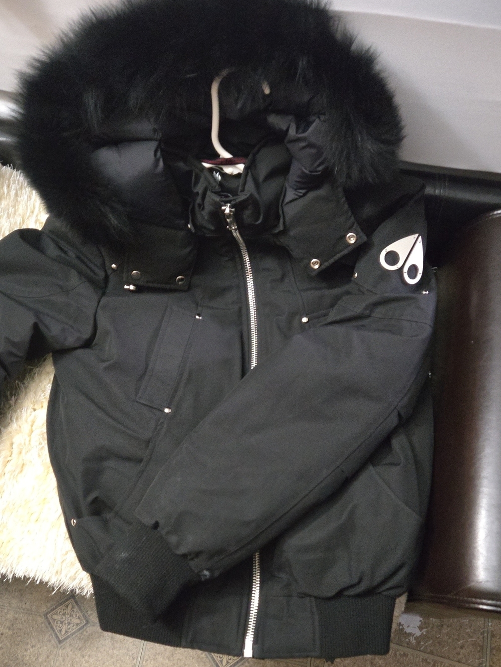 Men's Black Hooded Puffer Jacket with Faux Fur Trim